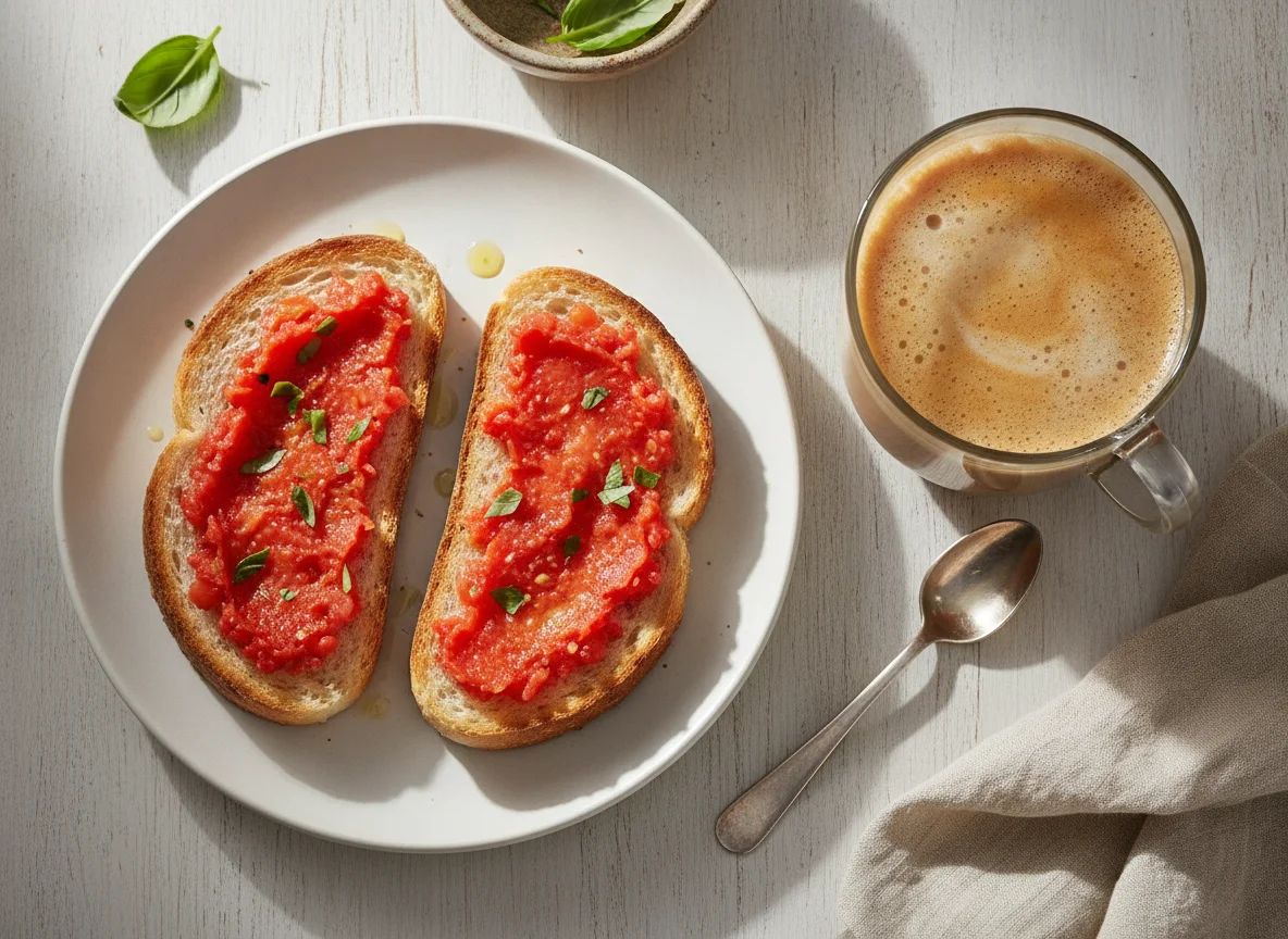 Desayuno con tostada y café con leche photo