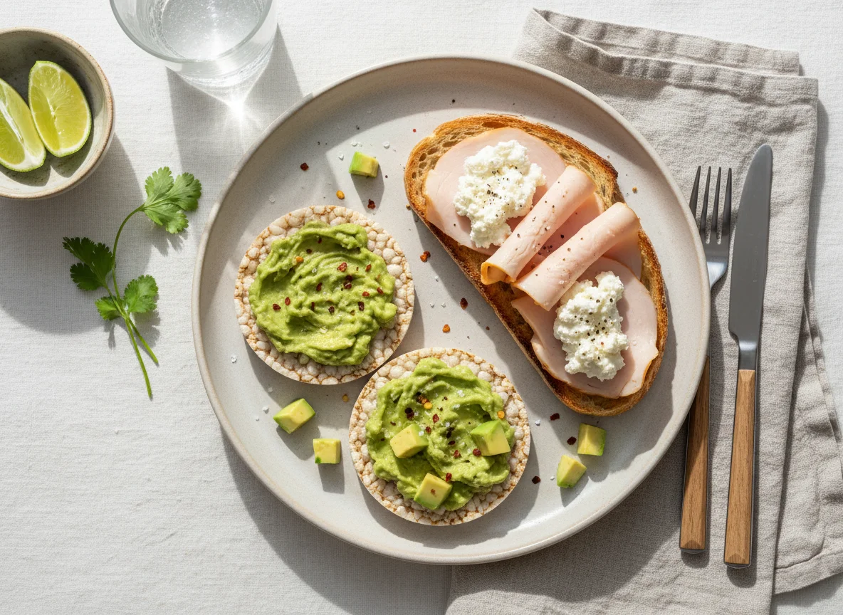 Desayuno con tostada y galleta de arroz photo