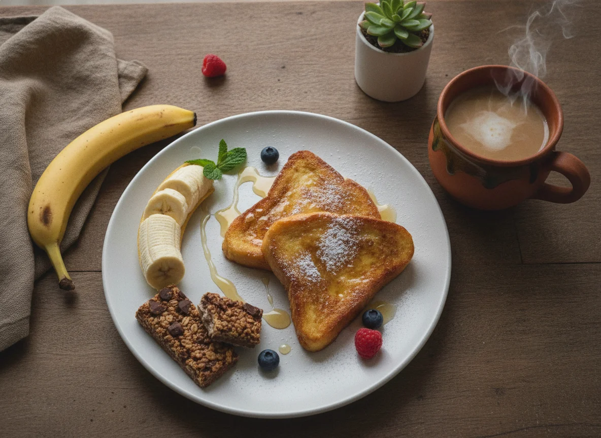 Desayuno con tostadas francesas y fruta photo