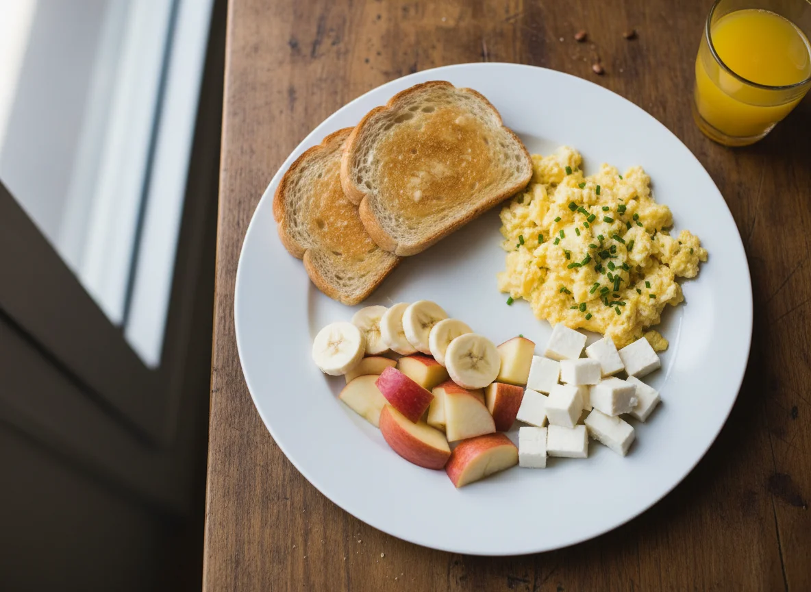 Desayuno con tostadas y fruta photo