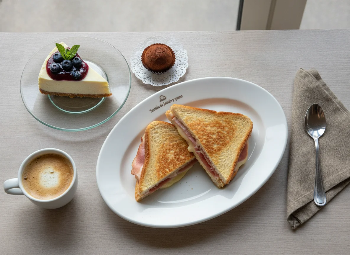 Desayuno con tostado y postre de arándanos photo