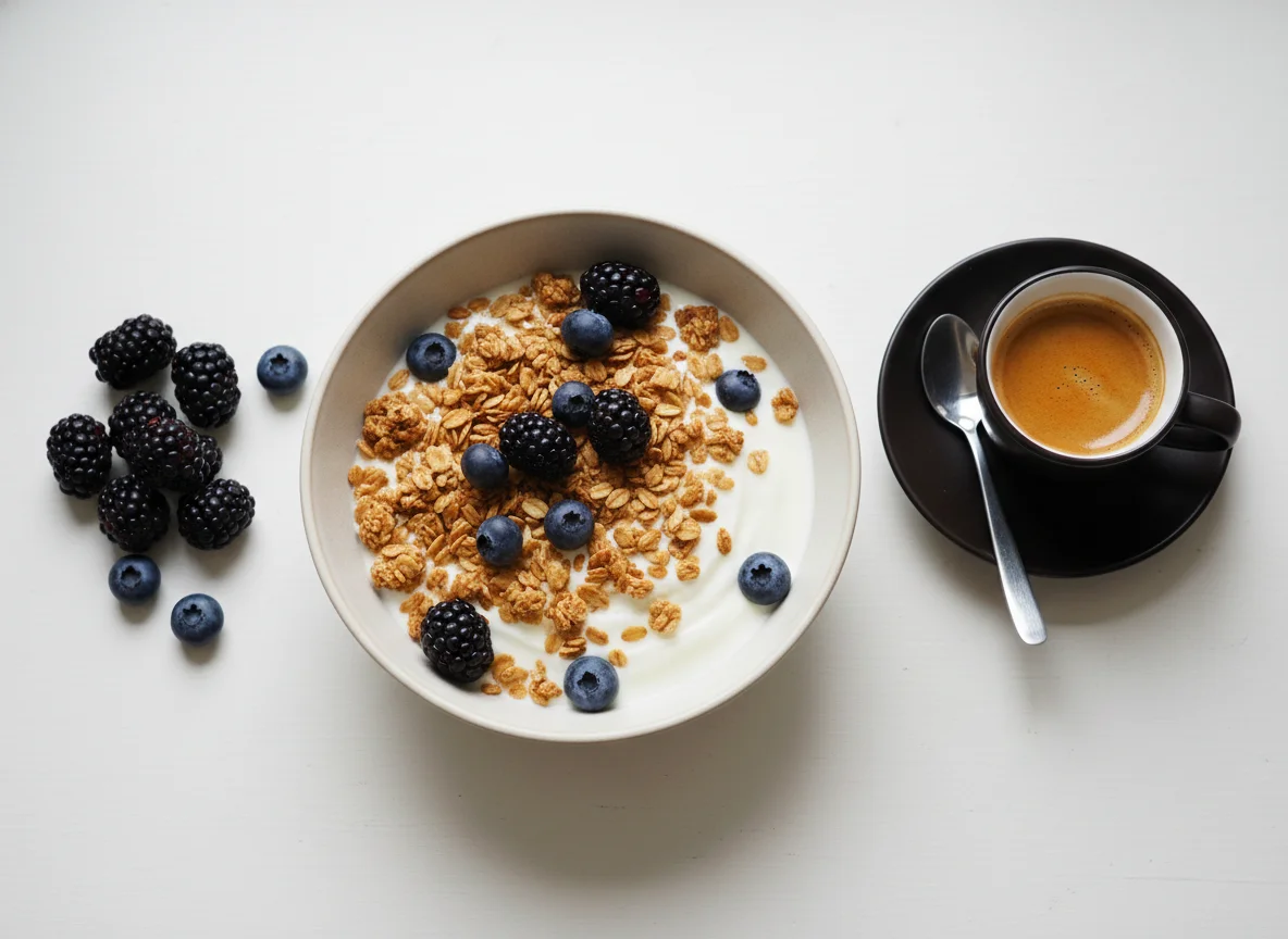Desayuno con yogur y café photo