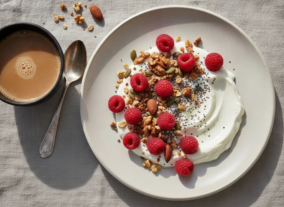 Desayuno con yogur y frutos rojos photo