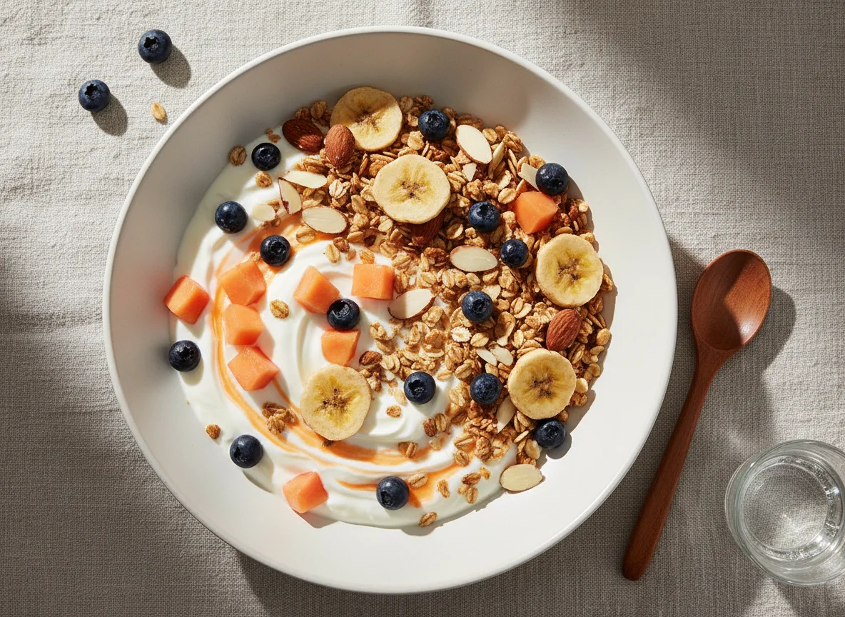 Desayuno con yogur y granola photo