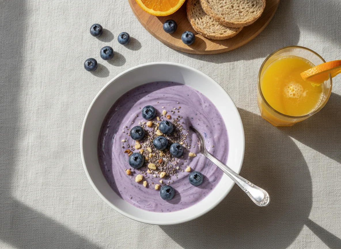 Desayuno con yogur y zumo photo