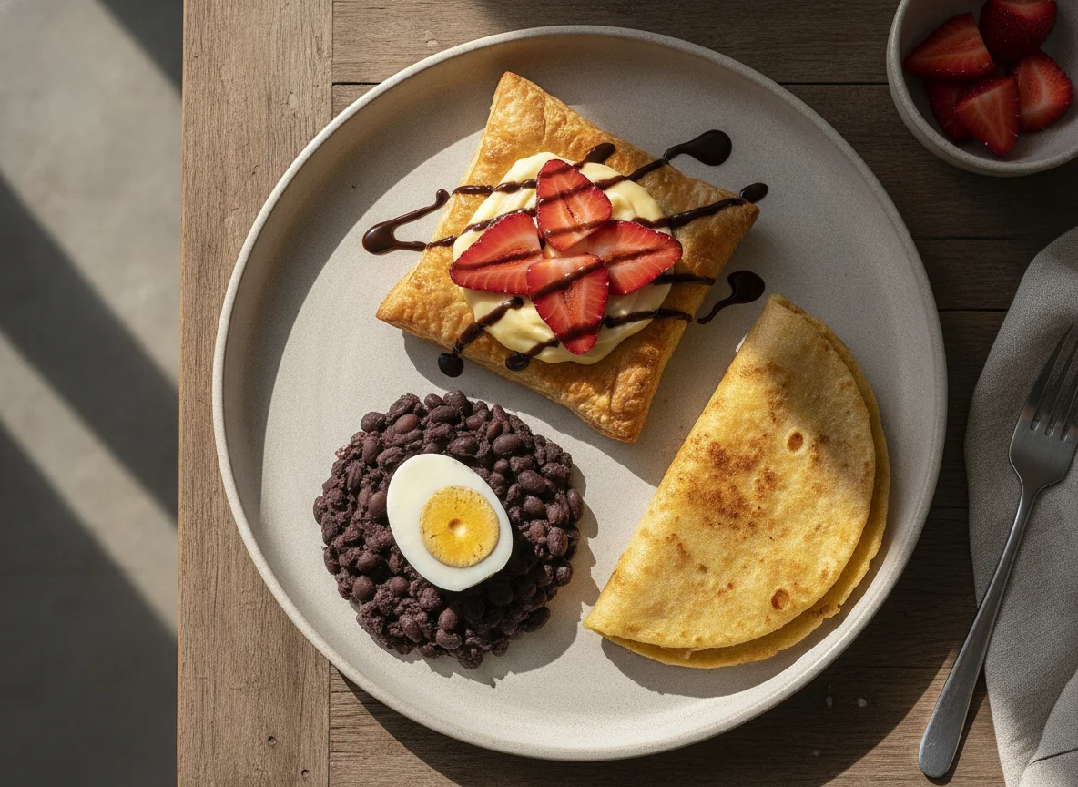 Desayuno guatemalteco con hojaldre de fresa photo