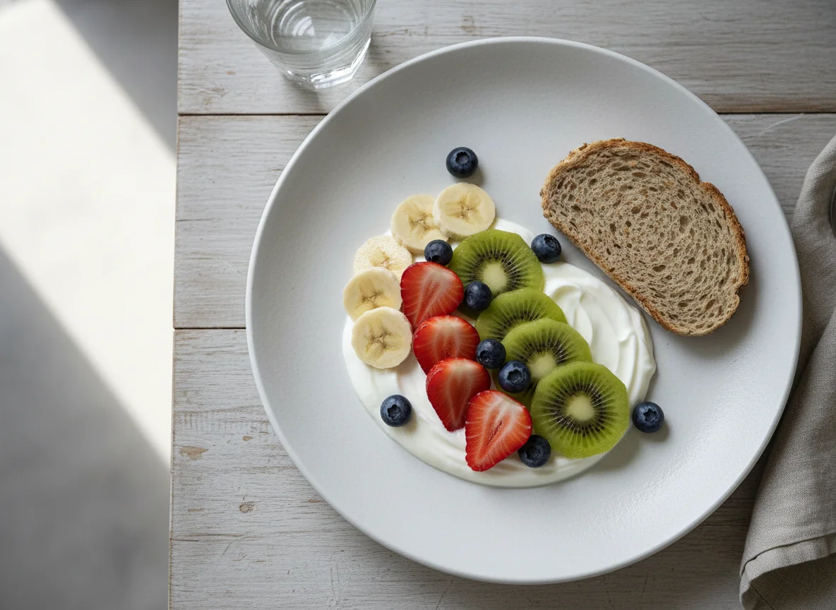 Desayuno ligero con fruta y pan photo