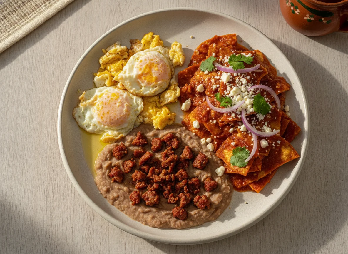 Desayuno Mexicano con Huevos, Frijoles y Carnes photo