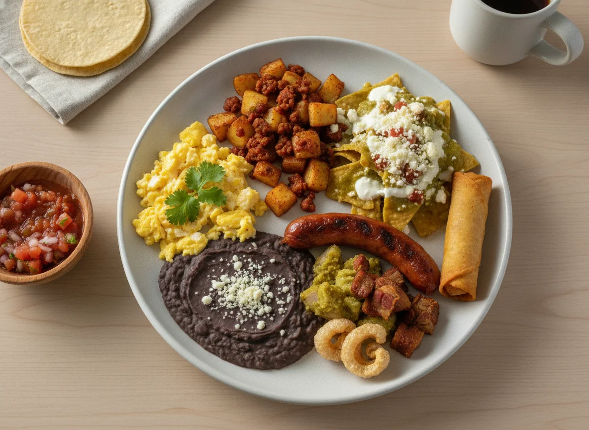 Desayuno Mexicano con Huevos, Papas y Guisos photo