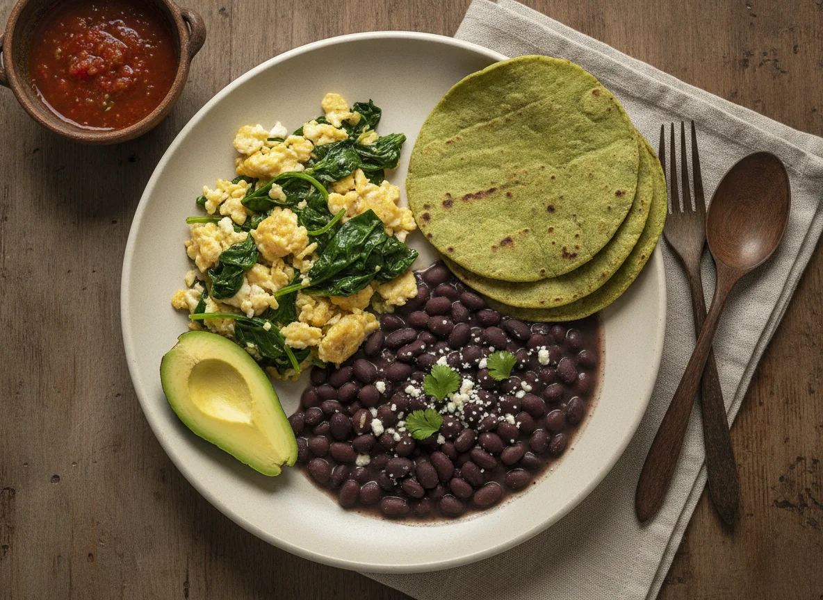 Desayuno mexicano con huevos y frijoles photo