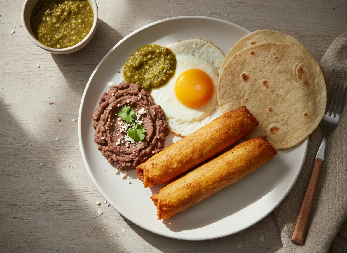 Desayuno mexicano con tacos dorados photo