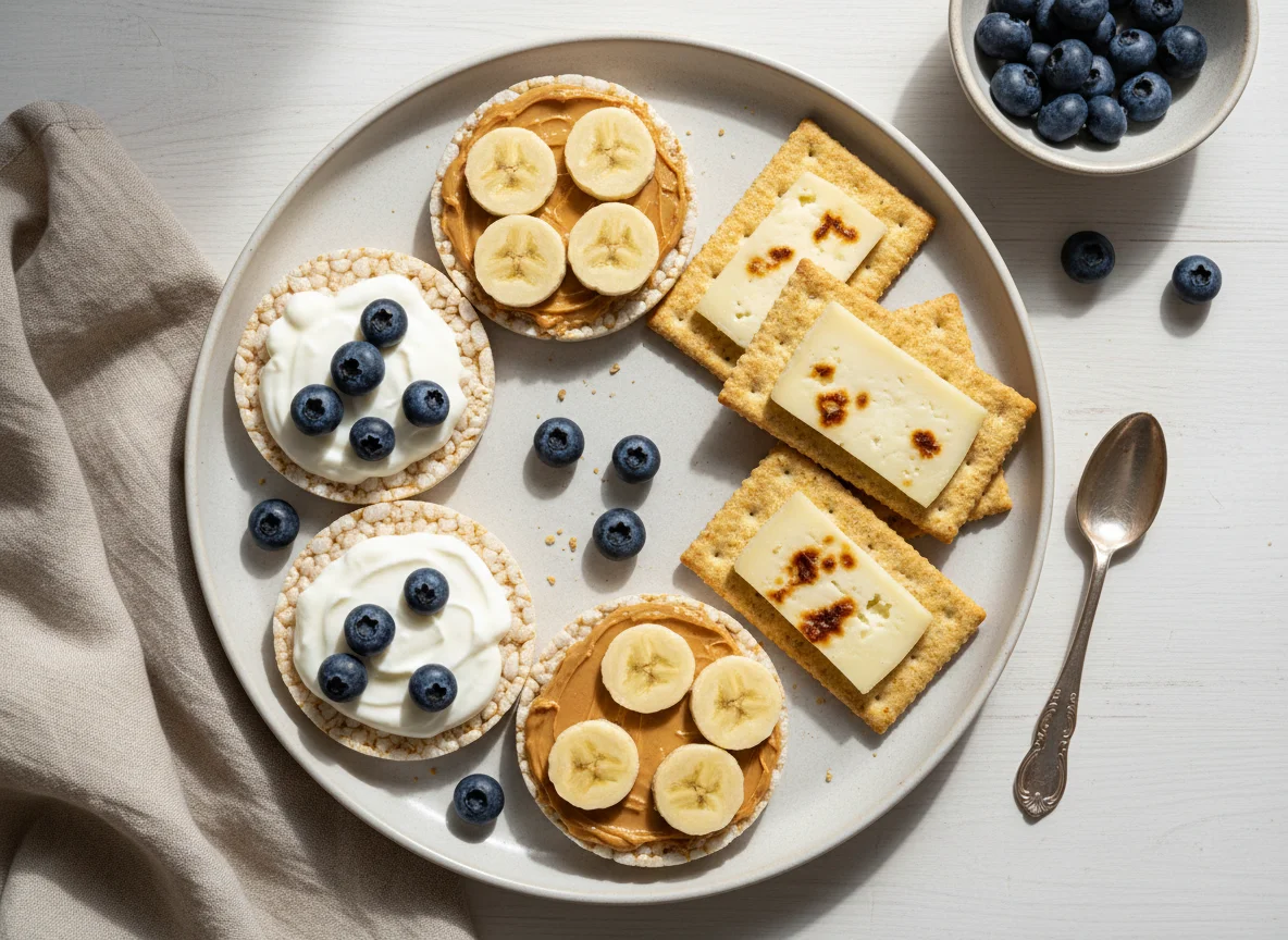Desayuno o merienda con tortitas de arroz y galletas saladas photo