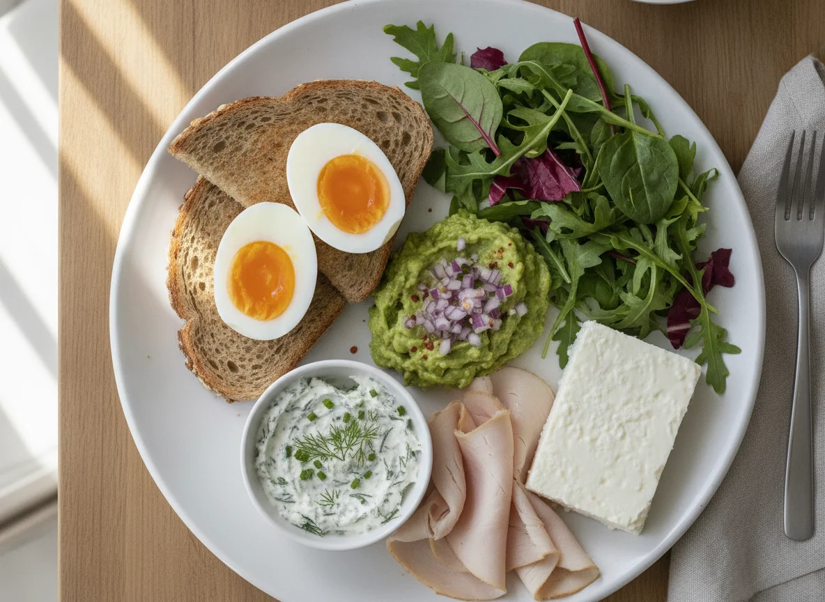 Desayuno saludable con huevos y aguacate photo