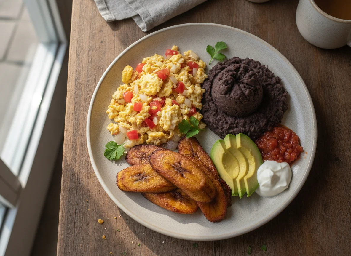 Desayuno Típico Guatemalteco con Huevos Revueltos photo