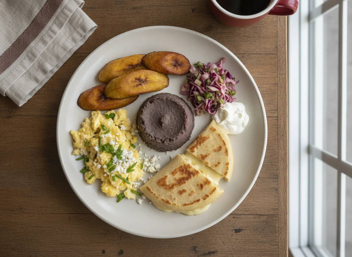 Desayuno típico guatemalteco con pupusa photo