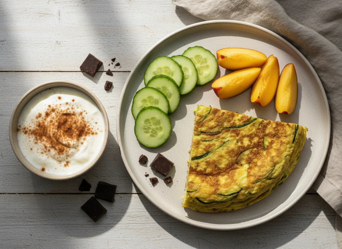 Desayuno variado con tortilla y fruta photo