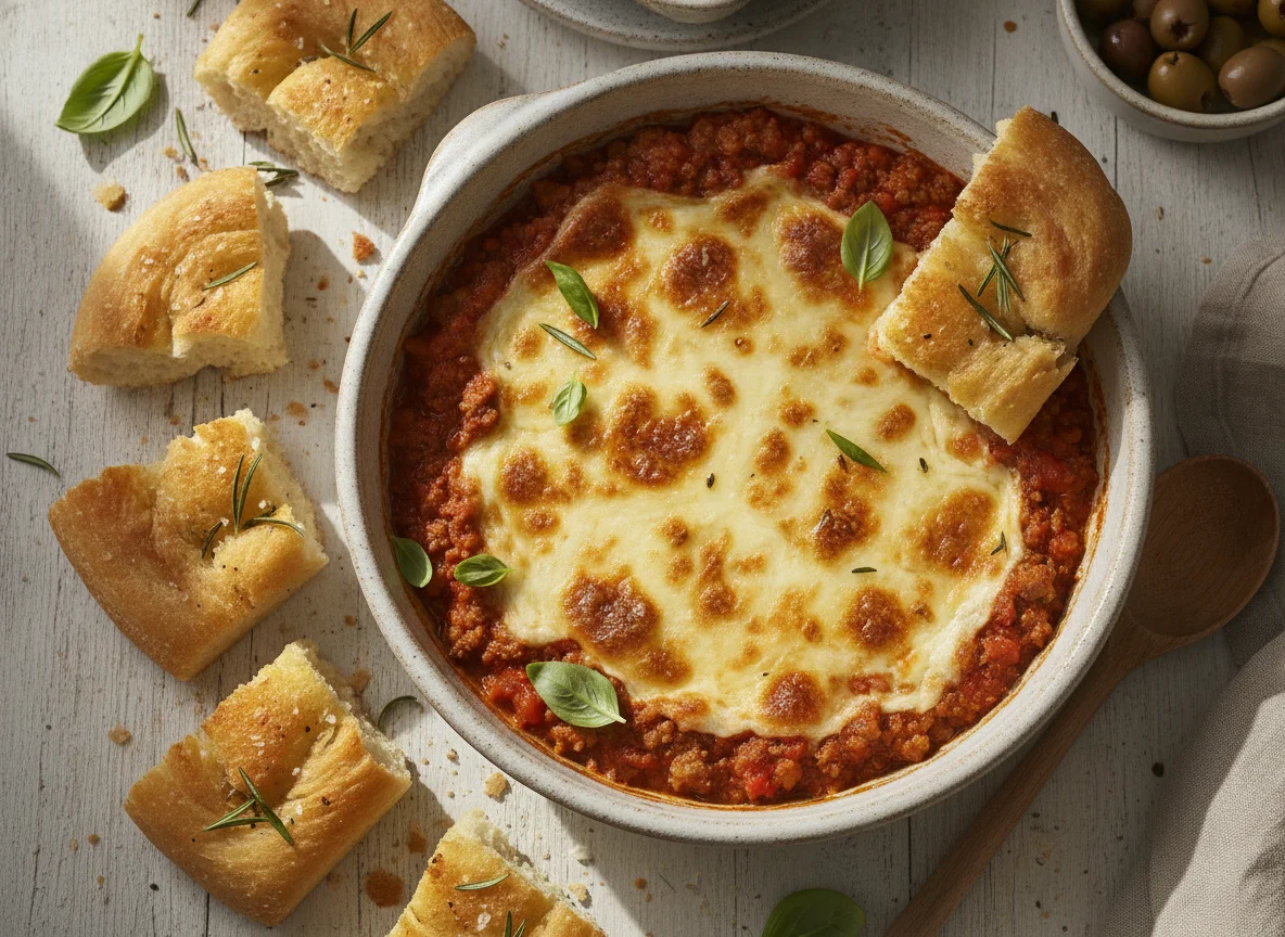 Dip de queso con pan focaccia photo