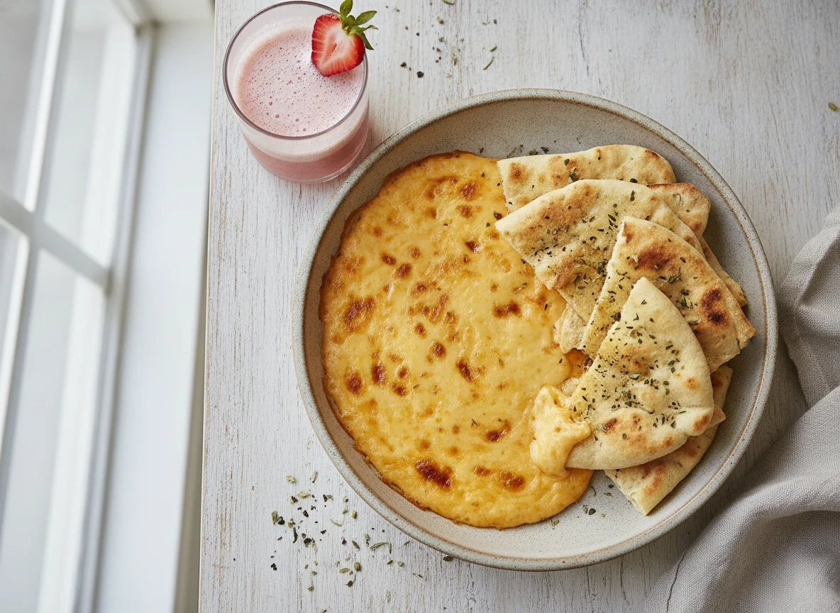 Dip de queso con pan plano photo