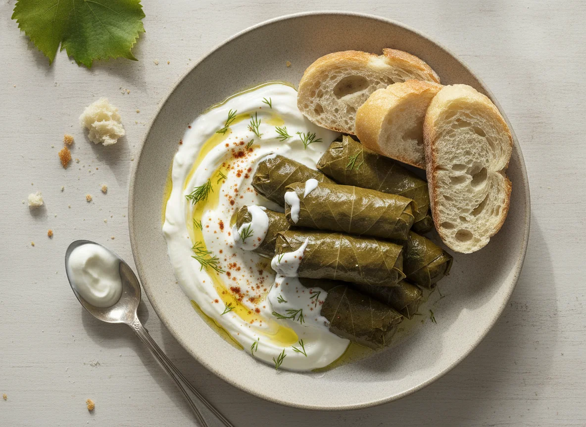 Dolmades con salsa de yogur photo