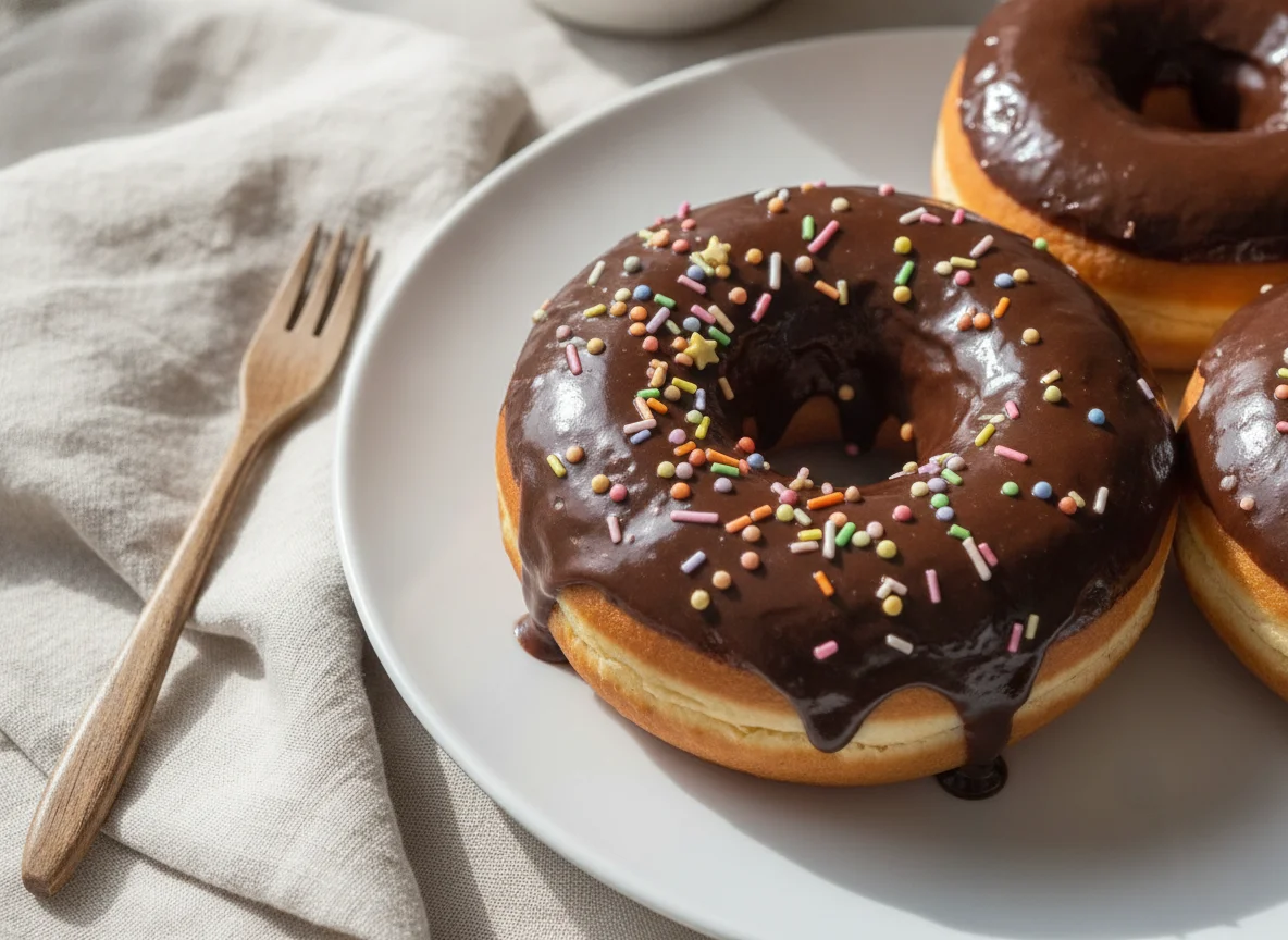 Dona glaseada con chocolate y chispas photo