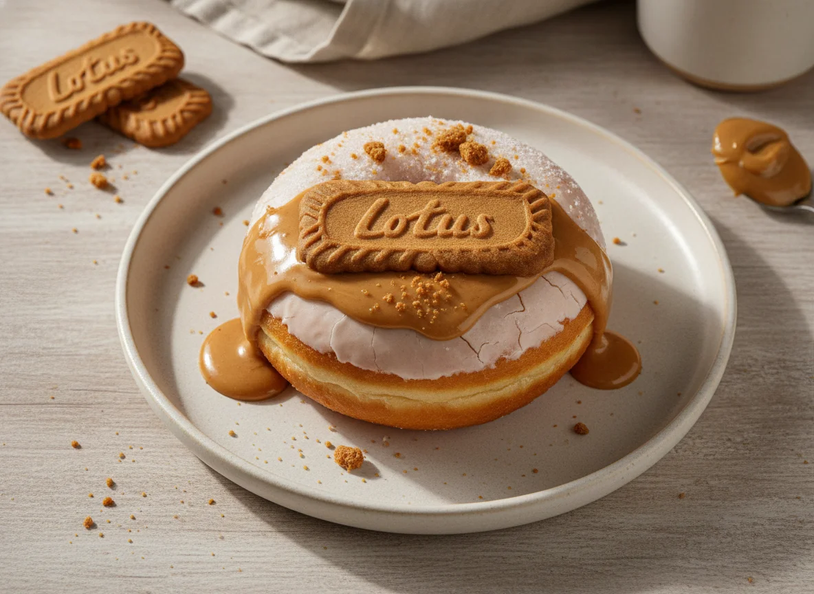 Dona glaseada con galleta Lotus Biscoff photo