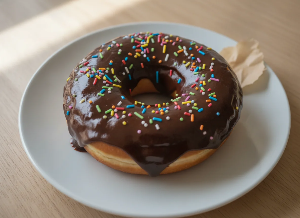 Donut de chocolate con virutas de colores photo
