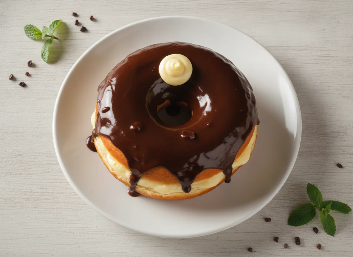 Donut relleno de crema con cobertura de chocolate photo