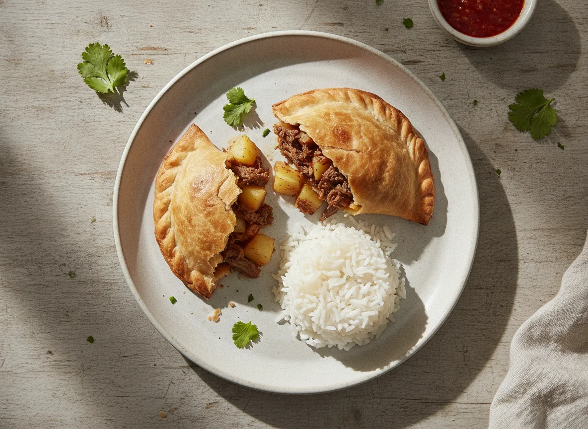 Empanada de carne con arroz photo