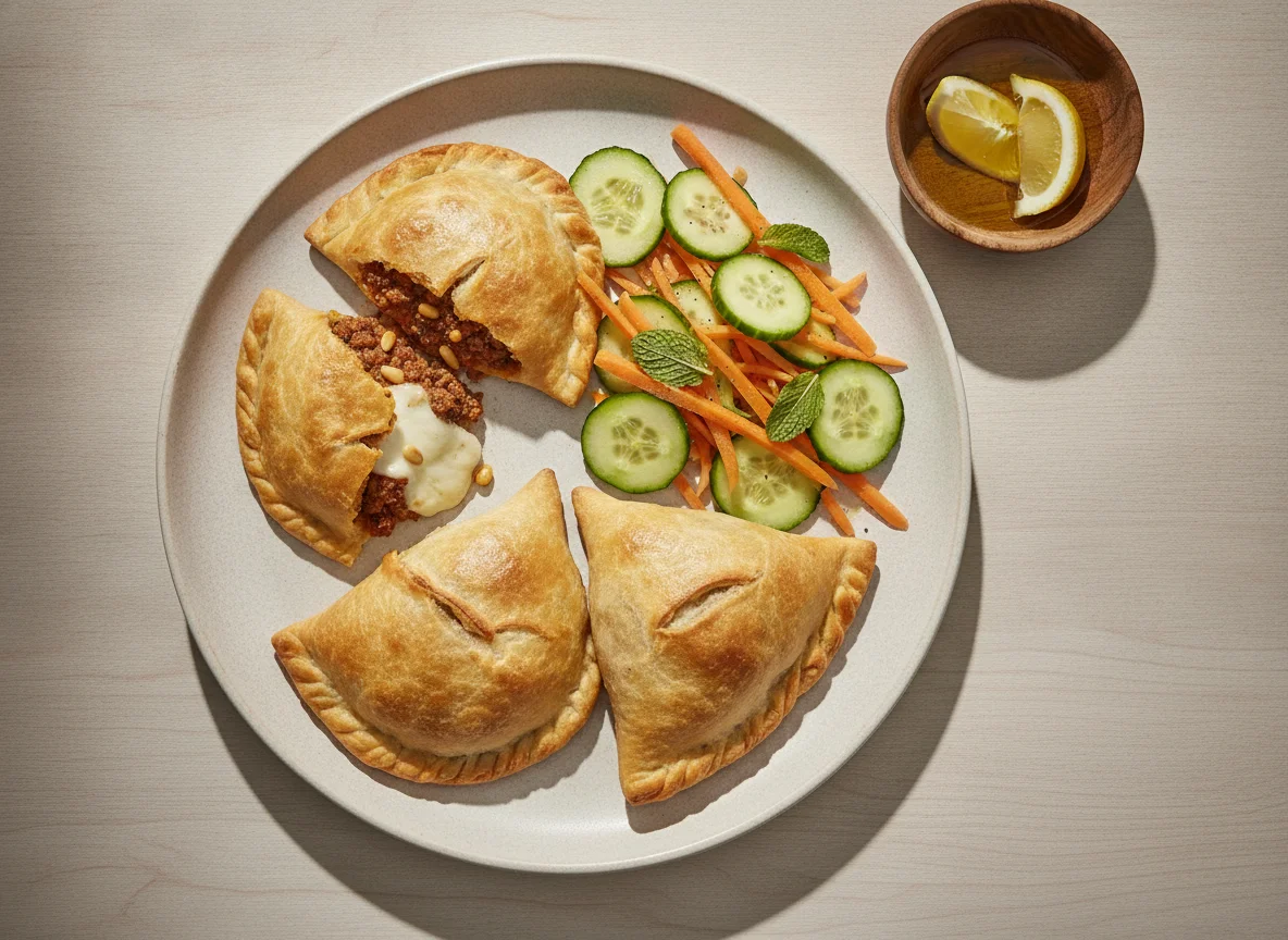 Empanadas árabes y ensalada de zanahoria y pepino photo