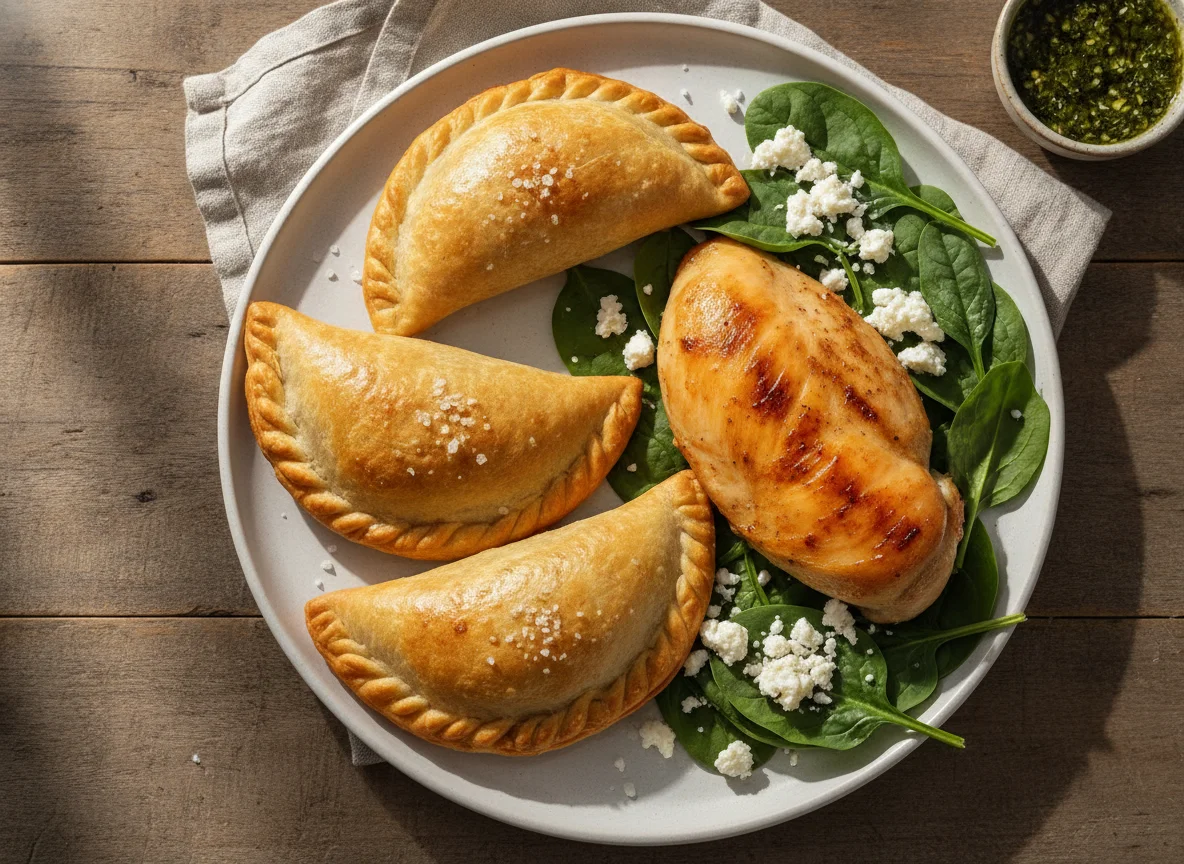 Empanadas de carne con ensalada y pollo photo