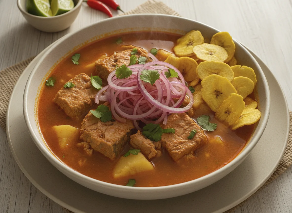 Encebollado de pescado con chifles photo