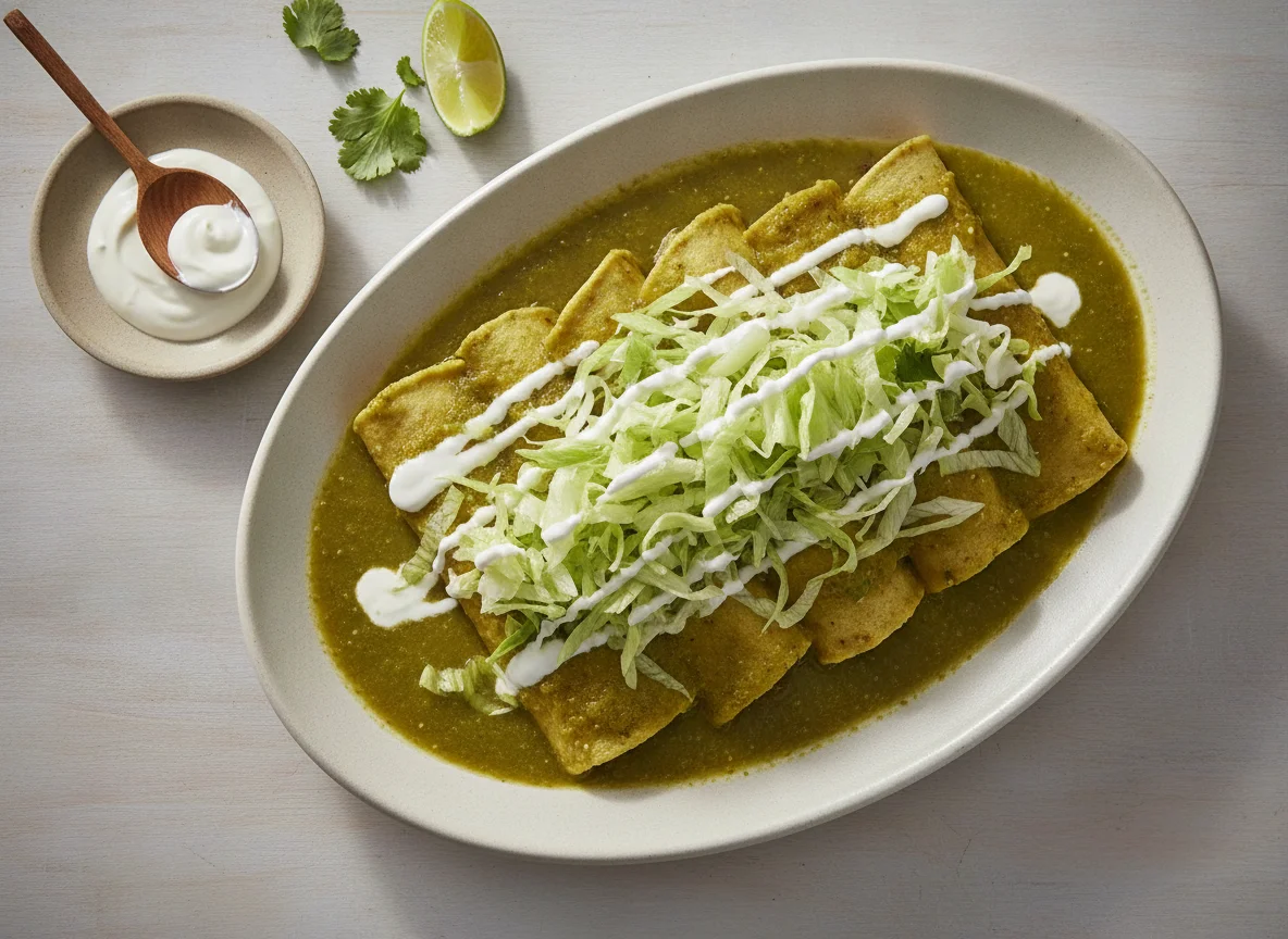 Enchiladas con lechuga y crema photo