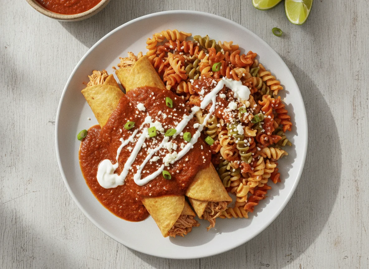 Enchiladas con pasta tricolor photo