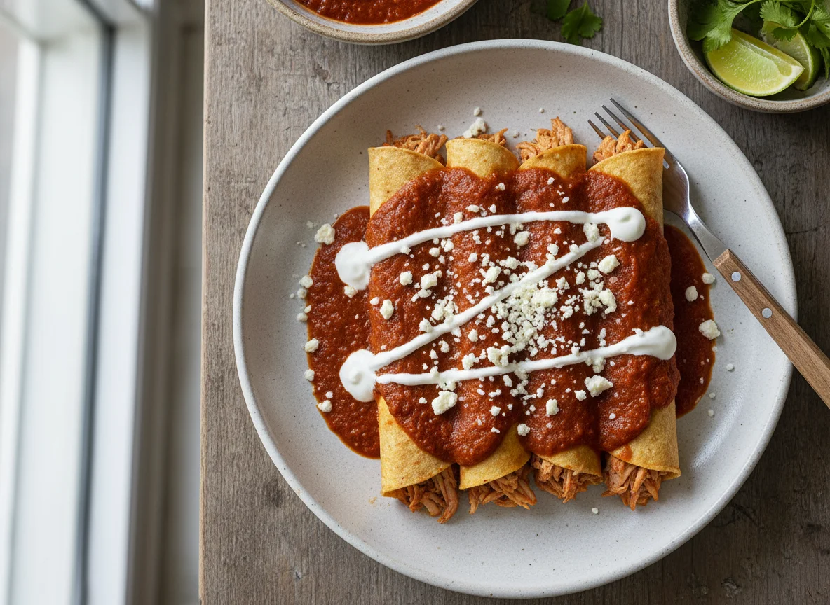 Enchiladas de pollo con queso y crema photo