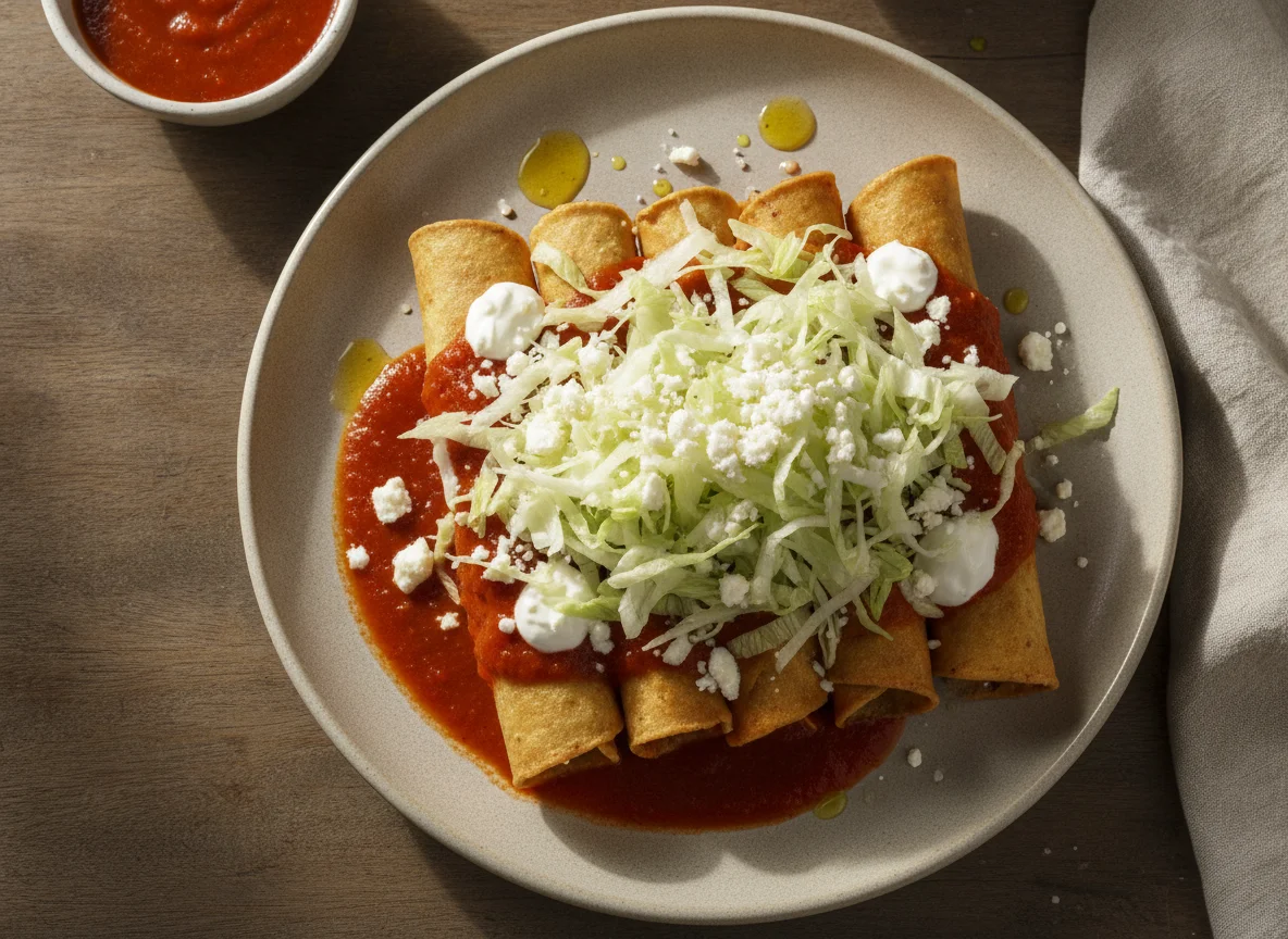 Enchiladas o Tacos Dorados con Lechuga photo
