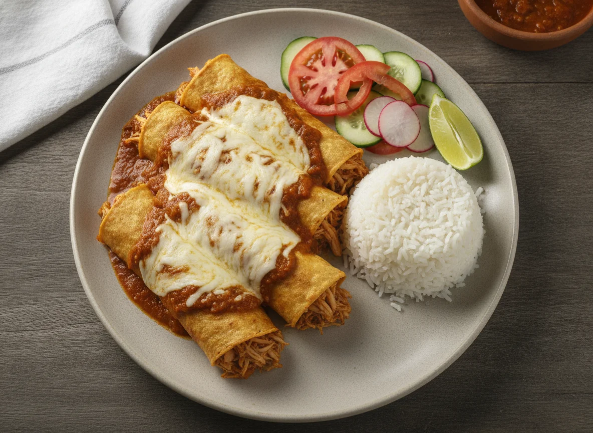 Enchiladas salvadoreñas con arroz y ensalada photo