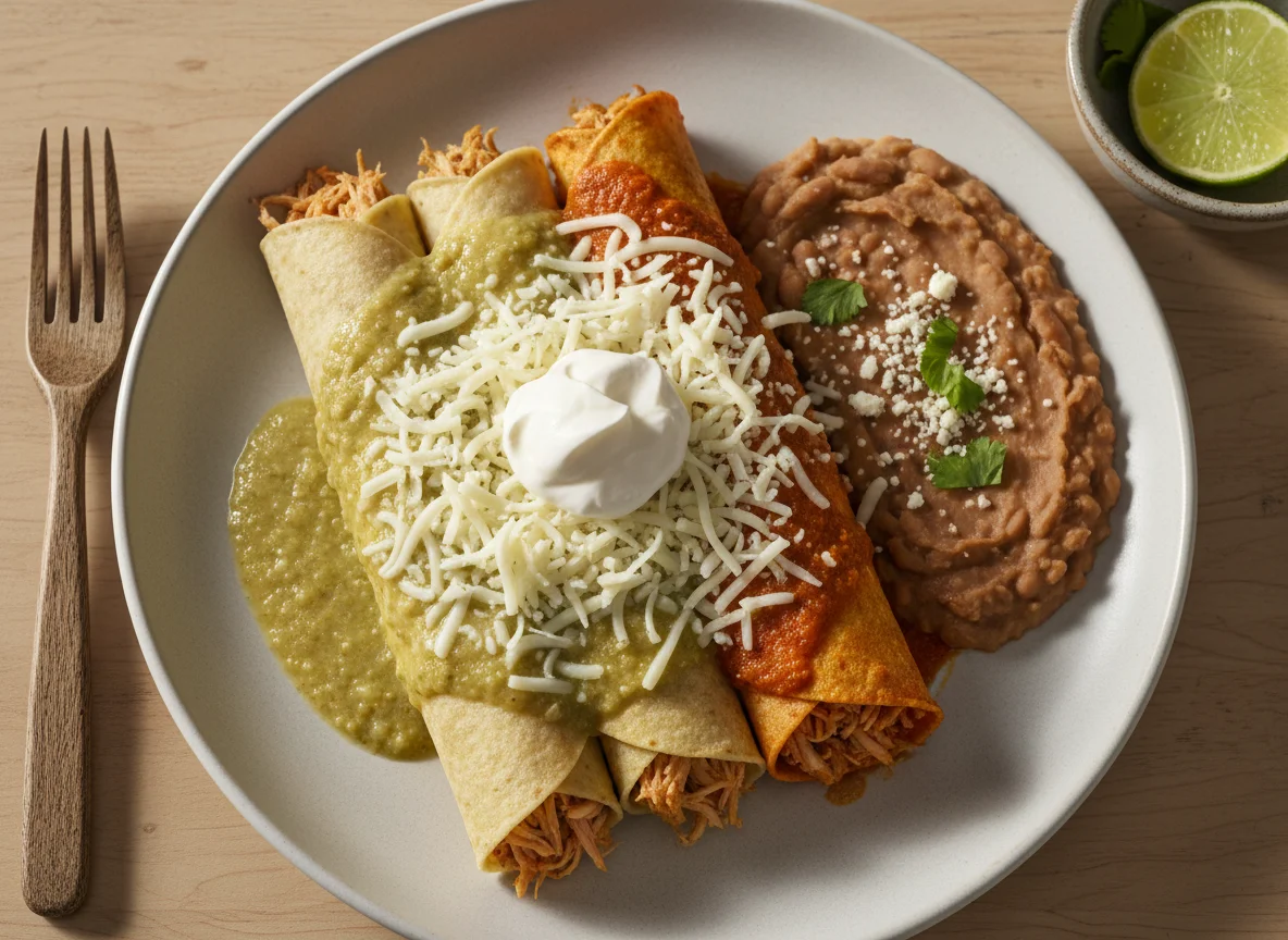 Enchiladas Suizas con Frijoles Refritos photo