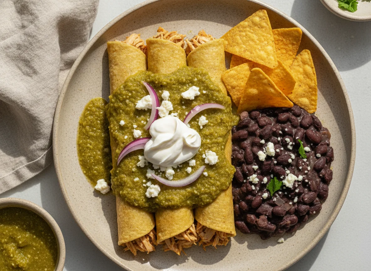 Enchiladas Verdes con Frijoles photo