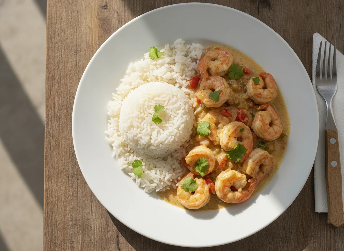 Encocado de camarón con arroz photo