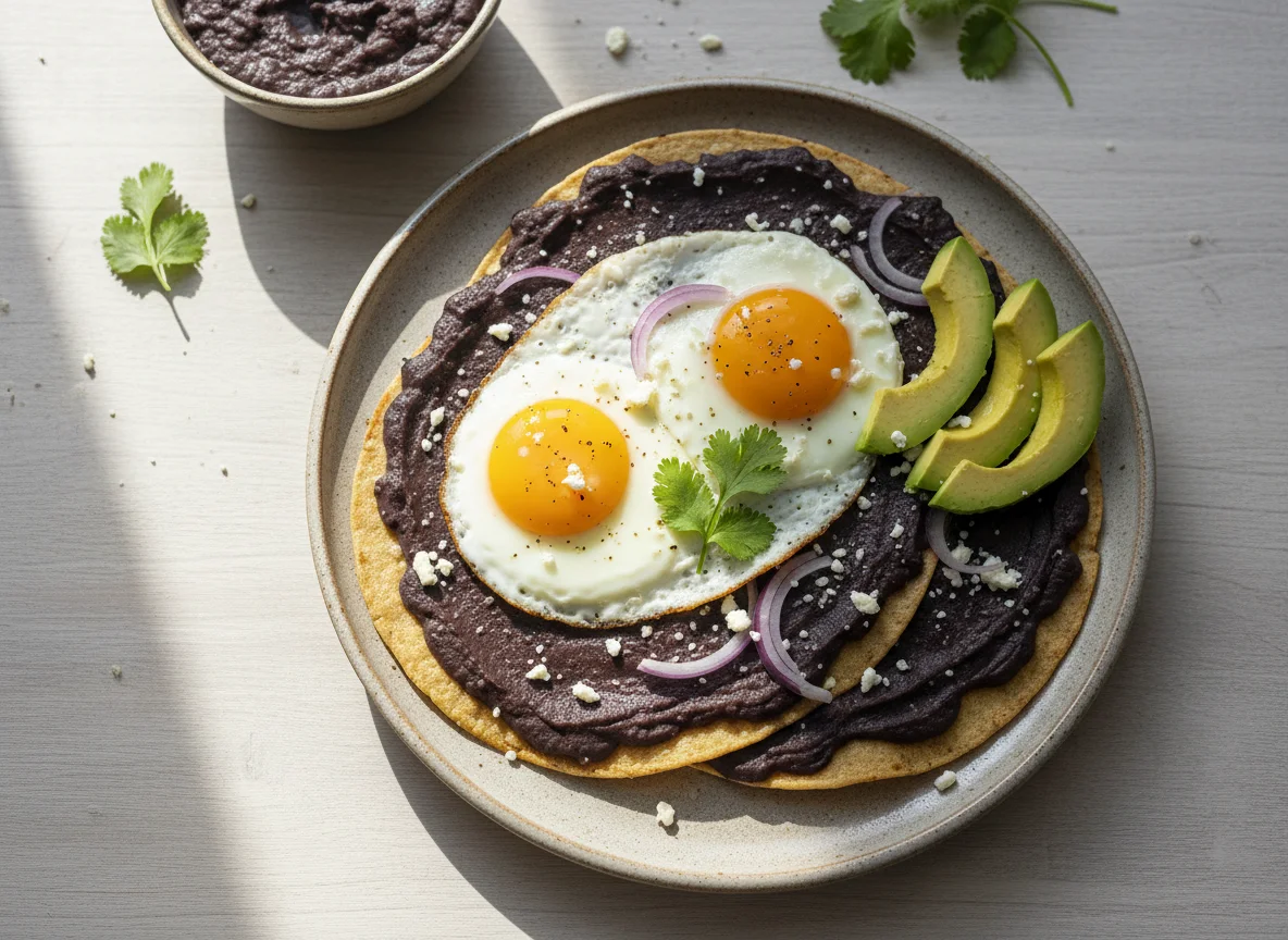 Enfrijoladas con huevo y aguacate photo