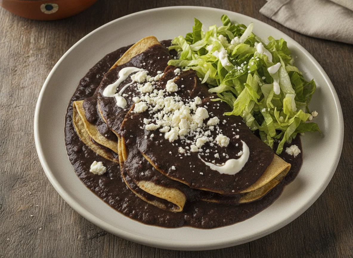 Enfrijoladas con queso y lechuga photo
