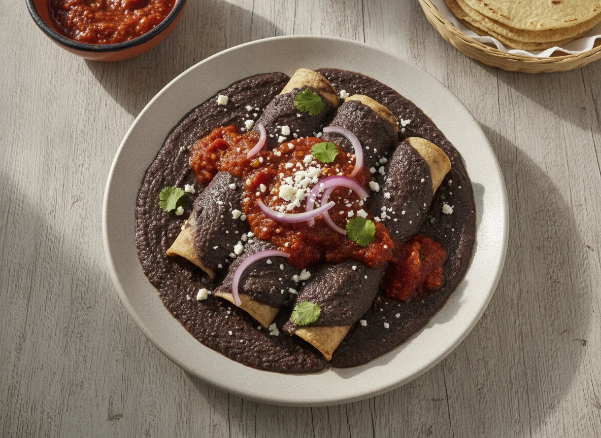 Enfrijoladas con salsa roja photo