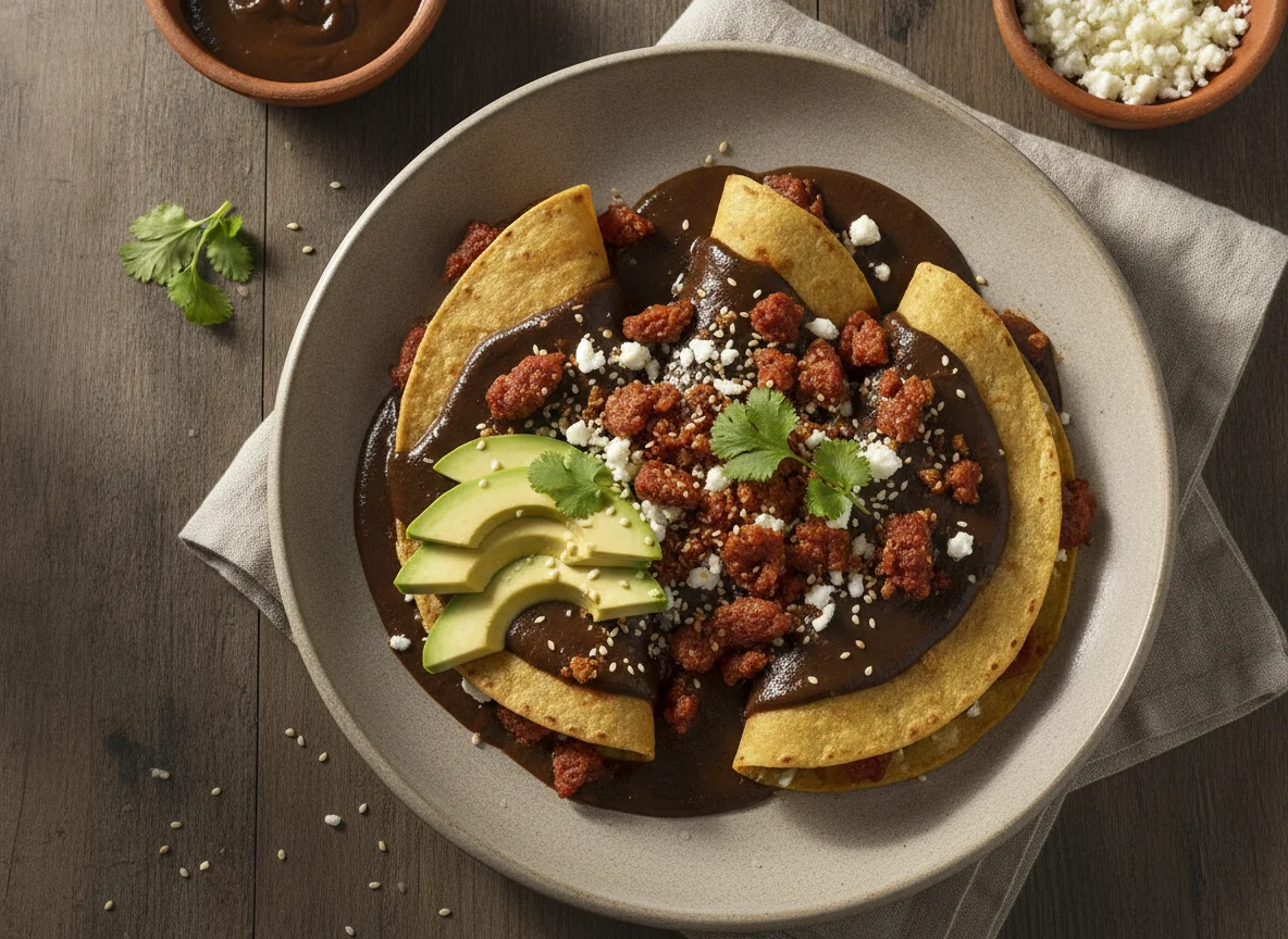 Enmoladas con chorizo y aguacate photo