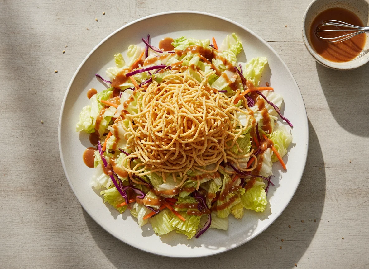 Ensalada asiática con fideos crujientes photo