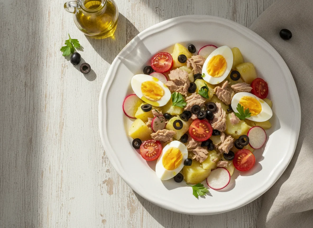 Ensalada campera con atún y huevo photo