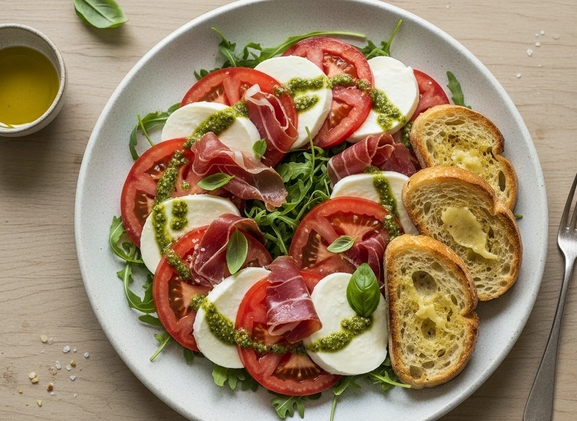 Ensalada Caprese con Jamón Serrano y Tostadas photo