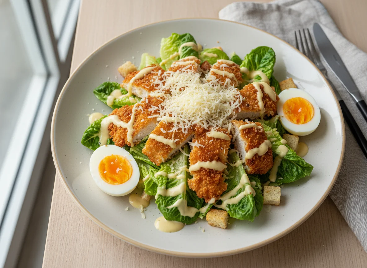 Ensalada César con pollo crujiente photo