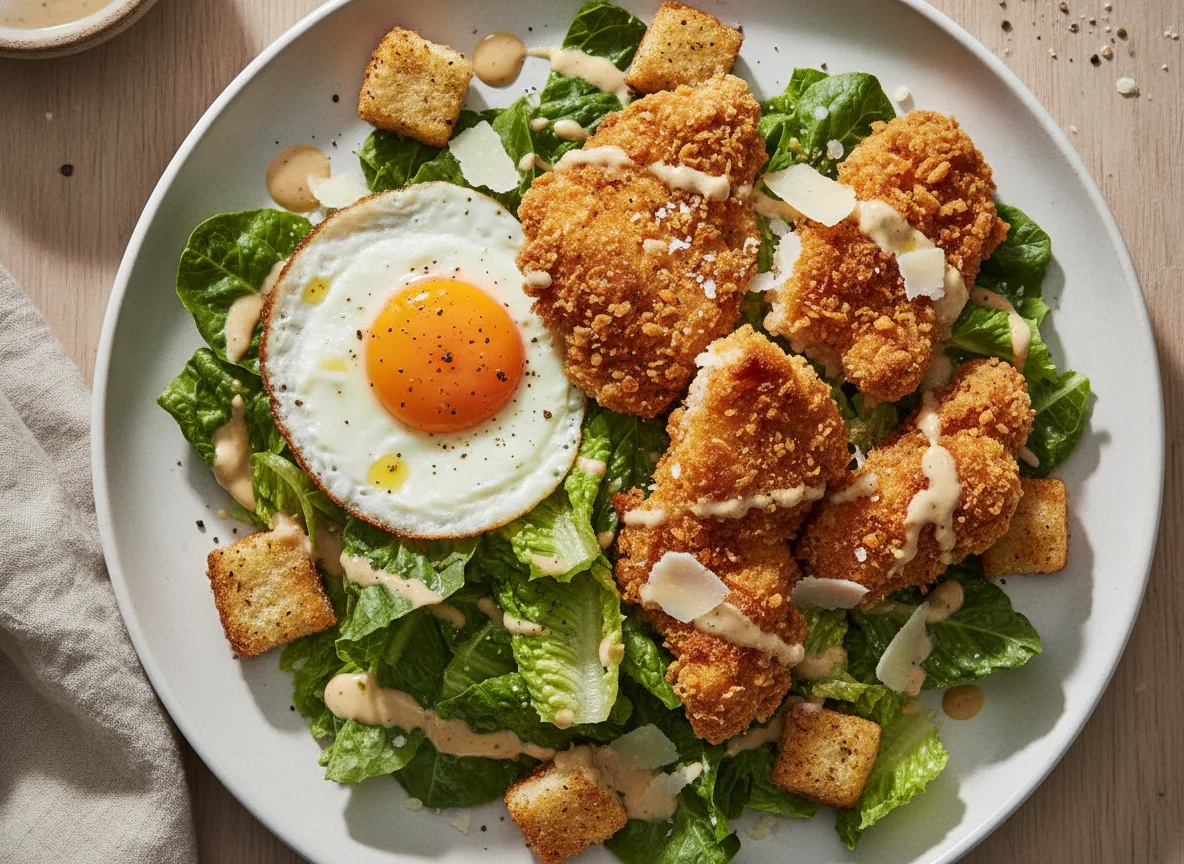 Ensalada César con Pollo Frito y Huevo photo