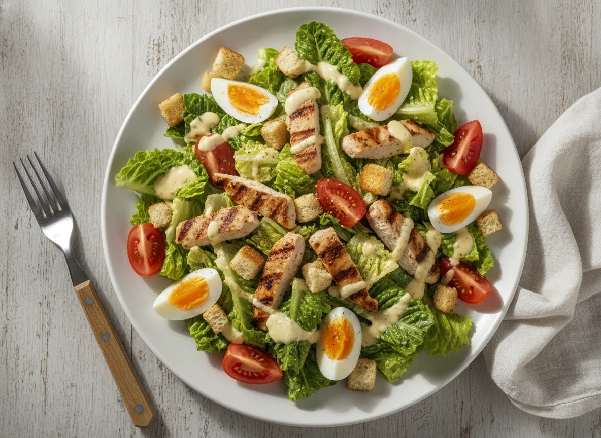 Ensalada César con tomate y huevo photo