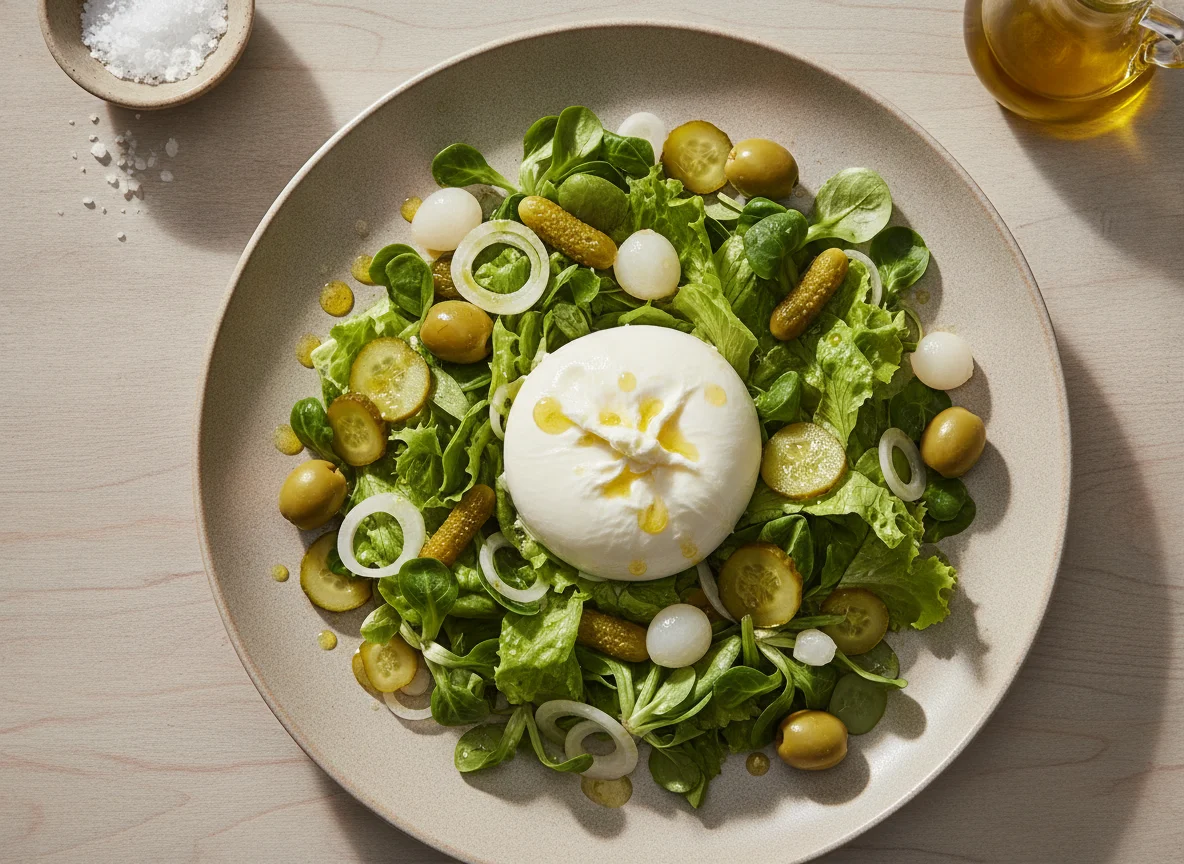 Ensalada con burrata y encurtidos photo